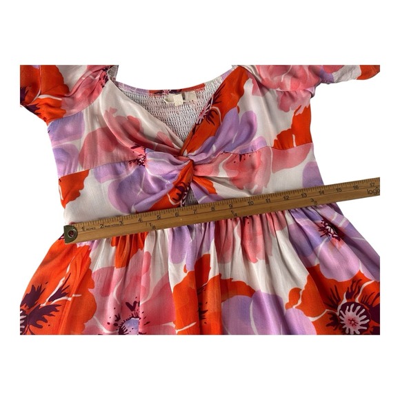 Entro Floral Print Puff Sleeve Elastic back Pink‎ Mini Dress Size Large - Picture 10 of 16